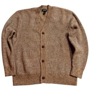 Express Men’s Wool Blend Heathered Tan V Neck Cardigan Large Conscious Edit